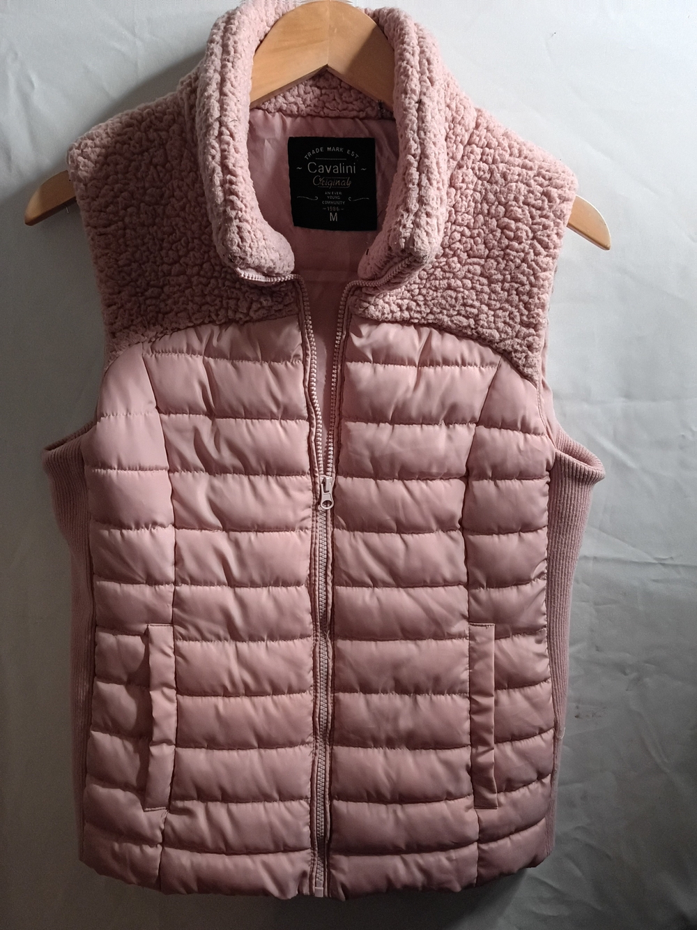 Cavalini Pink Quilted Sherpa-Trim Puffer Vest